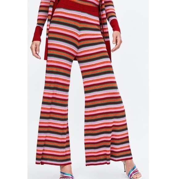 Zara Pants - ZARA Striped Pants With Metallic Thread Size Small